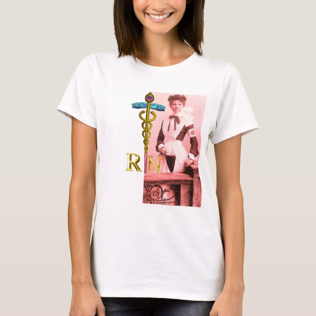 Camiseta ENFERMERÍA DE VINTAJE y Caduceus de Oro NR Emblem (Anverso)