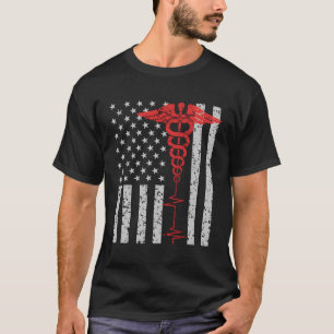 Camiseta Enfermería delgada línea roja Caduceus Bandera est