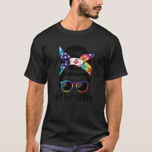 Camiseta Enfermería Vida Desordenada Bun Tie Glasses Dye Ba