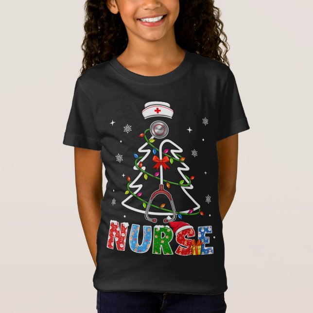 Camiseta Enfermero Árbol de Navidad Stethoscope RN LPN Enfe (Anverso)