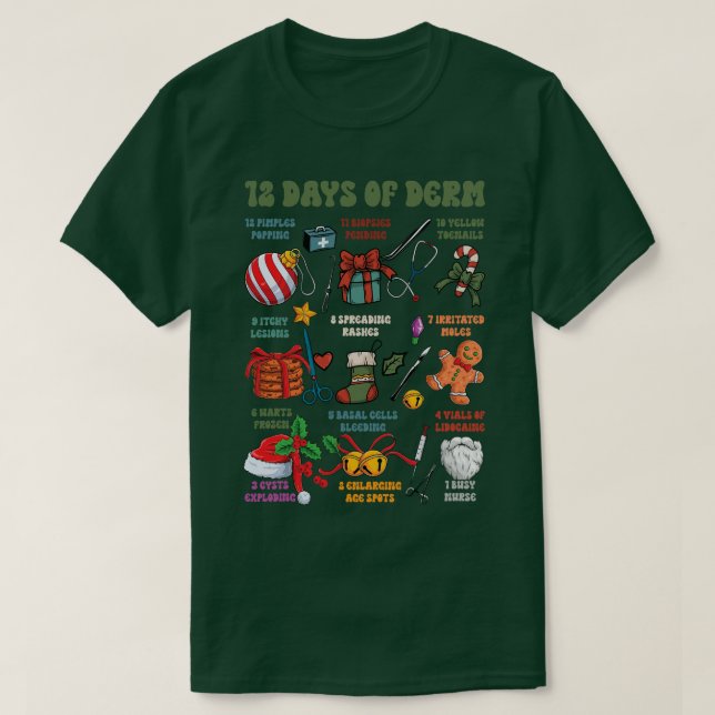 Camiseta Enfermero De Dermatología Feliz Navidad 12 Días De (Diseño del anverso)