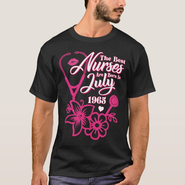 Camiseta Enfermero de Stethoscope Floral Julio 1965 Cumplea (Anverso)