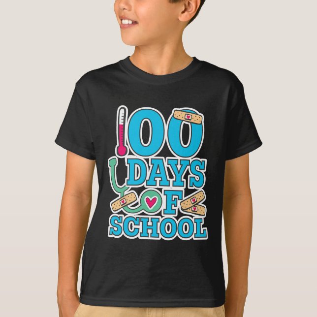 Camiseta Enfermero Escolar 100 Días De Escuela (Anverso)