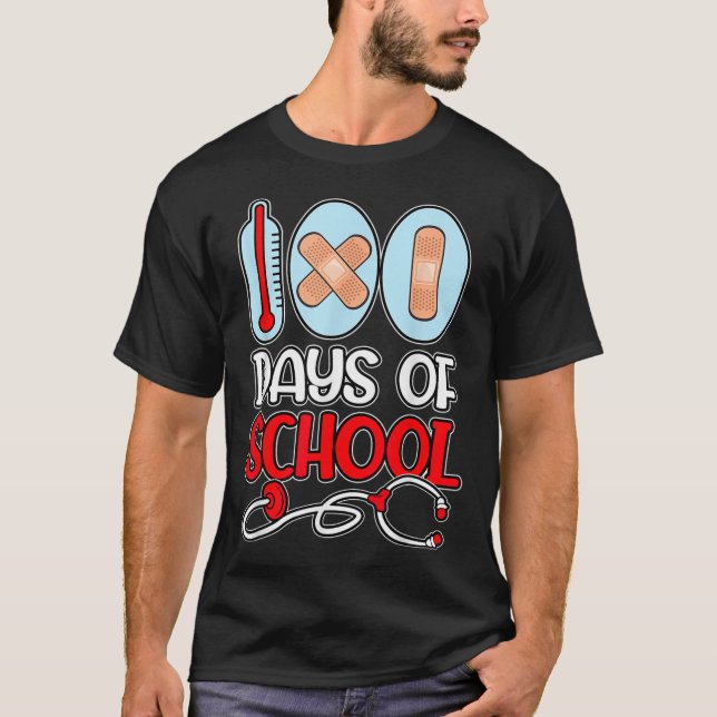 Camiseta Enfermero escolar 100 días de escuela AMA a Stetho (Anverso)