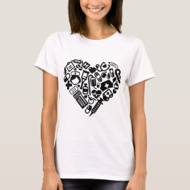 Camiseta Enfermero escolar; Corazón, silla de ruedas, mulet