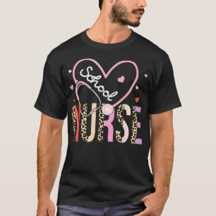 Camiseta Enfermero escolar Valentine Leopard Heart Stethosc