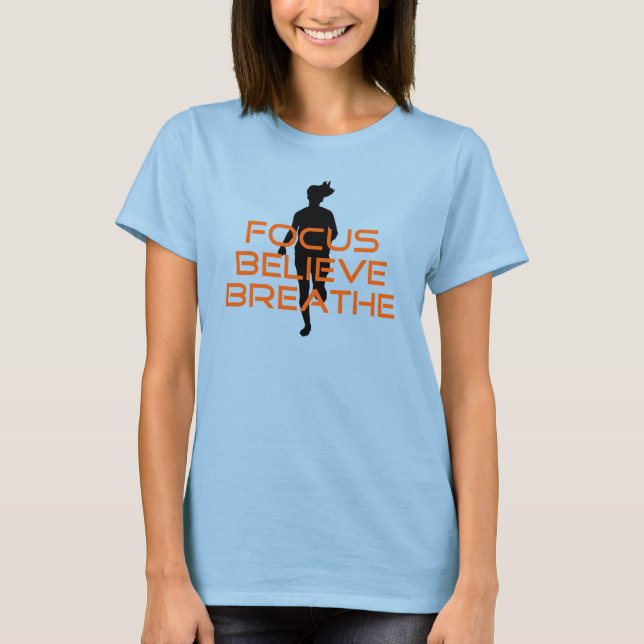 Camiseta Enfoque naranja Cree Que Respira Correr (Anverso)