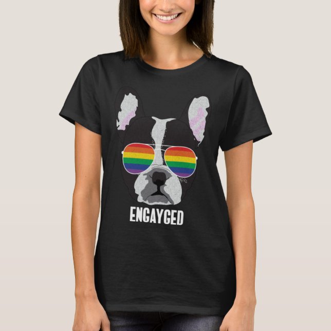 Camiseta Engayged  Boston Terrier Dog Gay Pride (Anverso)
