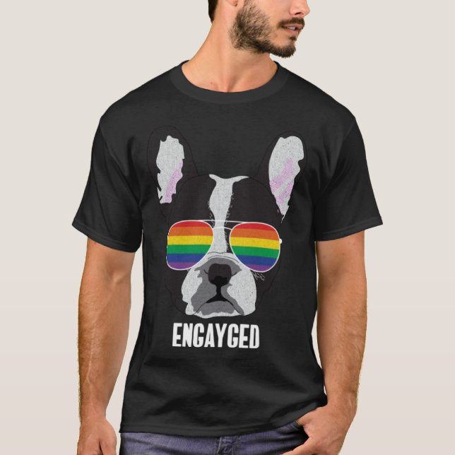 Camiseta Engayged  Boston Terrier Dog Gay Pride (Anverso)
