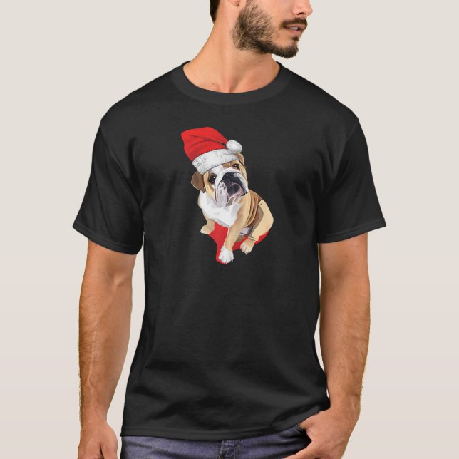 Camiseta English Bulldog Christmas Day Santa Hat Animal Lov (Anverso)
