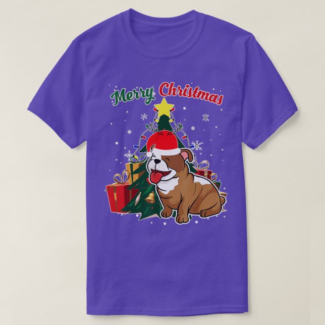 Camiseta English Bulldog Christmas Tree Snow Flakes Xmas Pr (Diseño del anverso)