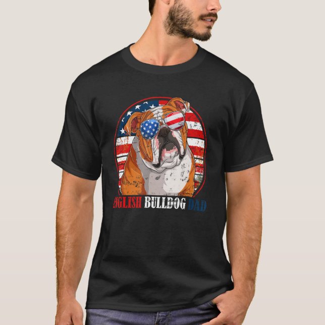 Camiseta English Bulldog Dad Retro American Flag Patriotic  (Anverso)