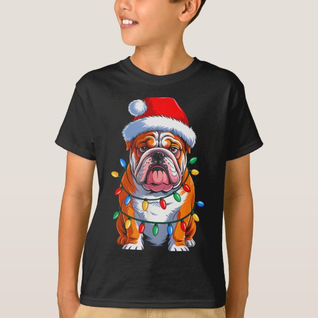 Camiseta English Bulldog Dog Christmas Lights Santa Hat Xma (Anverso)