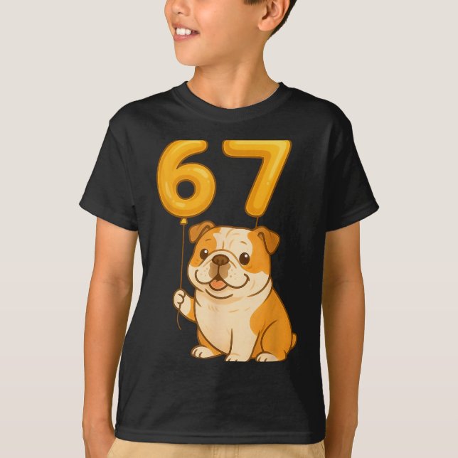 Camiseta English Bulldog Dog Funny 67 Meme Six Seven Balloo (Anverso)