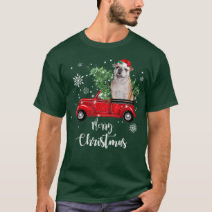 Camiseta English Bulldog Dog Riding Red Truck Christmas Dec