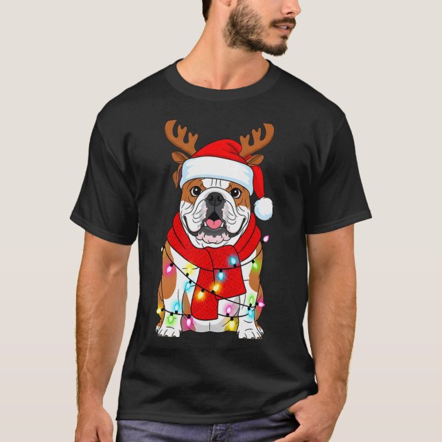 Camiseta English Bulldog Dog Tree Christmas Lights Xmas Paj (Anverso)