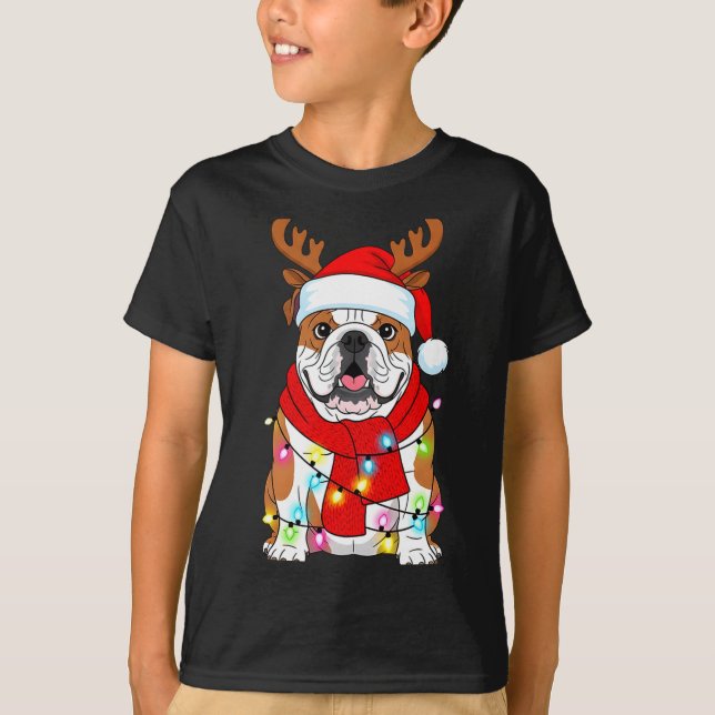 Camiseta English Bulldog Dog Tree Christmas Lights Xmas Paj (Anverso)