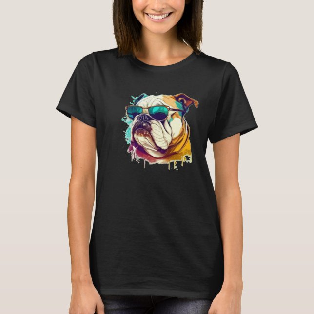 Camiseta English Bulldog Face with Sunglasses (Anverso)