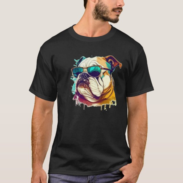 Camiseta English Bulldog Face with Sunglasses (Anverso)
