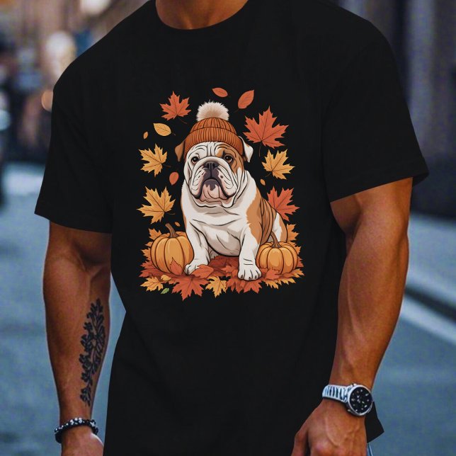 Camiseta English Bulldog Fall Scarf Autumn Leaves Dog Lover (Subido por el creador)
