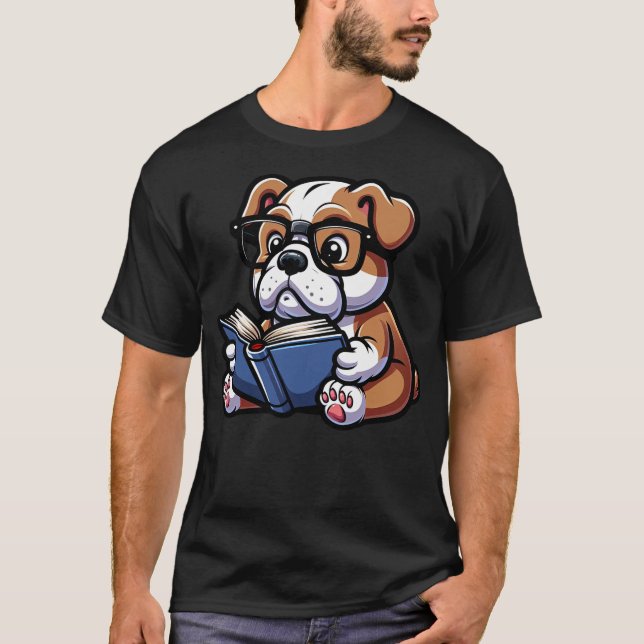 Camiseta English Bulldog Reading Funny Dog Book Lover (Anverso)