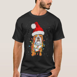 Camiseta English Bulldog Santa Christmas Tree Lights Xmas