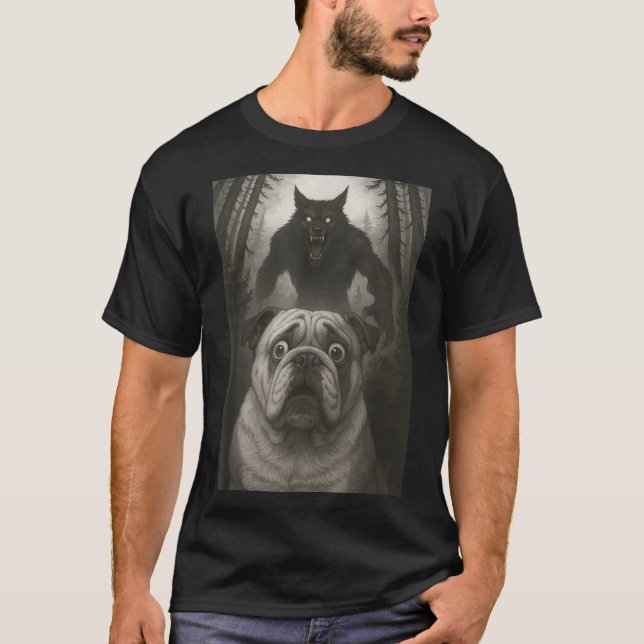 Camiseta English Bulldog Selfie With Werewolf Funny  (Anverso)