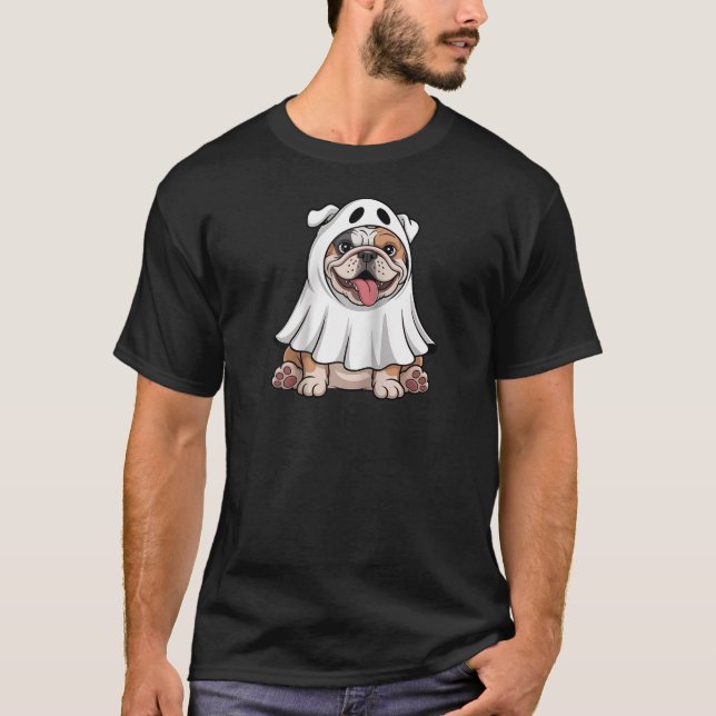 Camiseta English Bulldog Wearing A White Ghost Costume Dog  (Anverso)