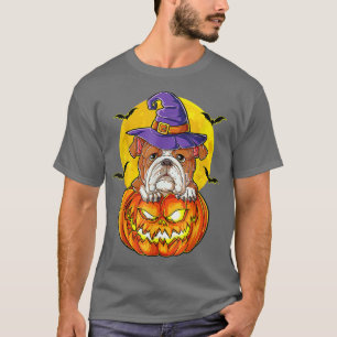 Camiseta English Bulldog Witch Pumpkin Halloween Girls Wome