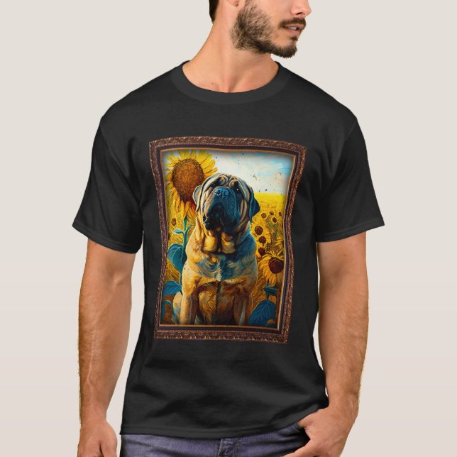 Camiseta English Mastiff Painting Sunflower Flower Mom Wome (Anverso)