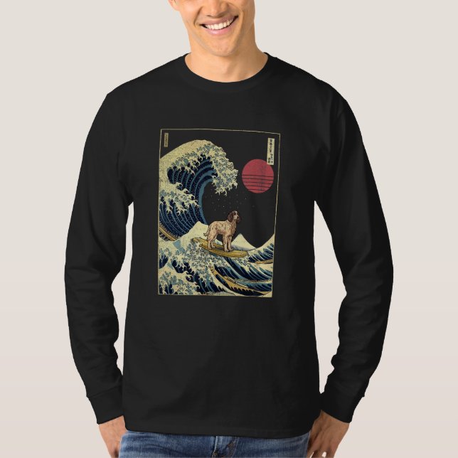 Camiseta English Setter Japanese Kanagawa Wave  Surf Dog (Anverso)