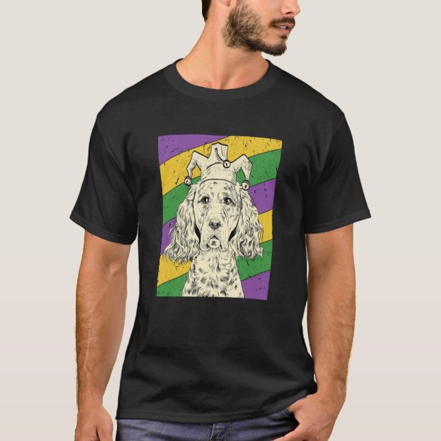 Camiseta English Setter Jester Mardi Gras Dog Mom or Dad (Anverso)