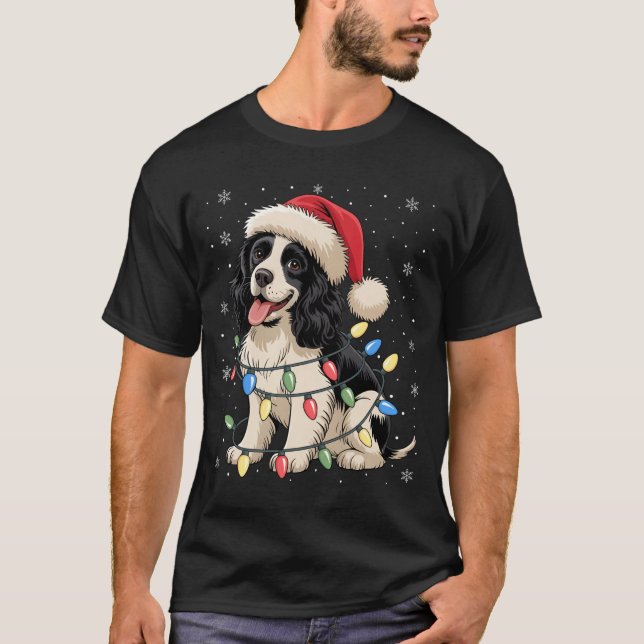 Camiseta English Springer Spaniel Dog Christmas Tree Lights (Anverso)