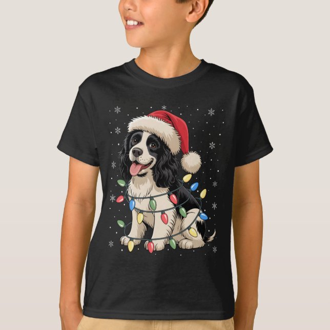 Camiseta English Springer Spaniel Dog Christmas Tree Lights (Anverso)