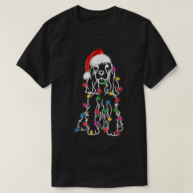 Camiseta English Springer Spaniel Dog Tree Christmas Lights (Diseño del anverso)