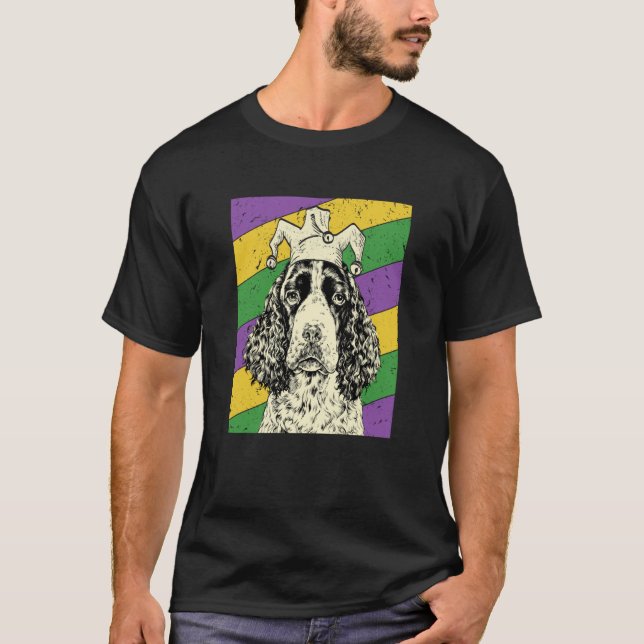 Camiseta English Springer Spaniel Jester Mardi Gras Dog Mom (Anverso)