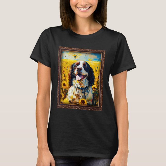 Camiseta English Springer Spaniel Painting Sunflower Flower (Anverso)