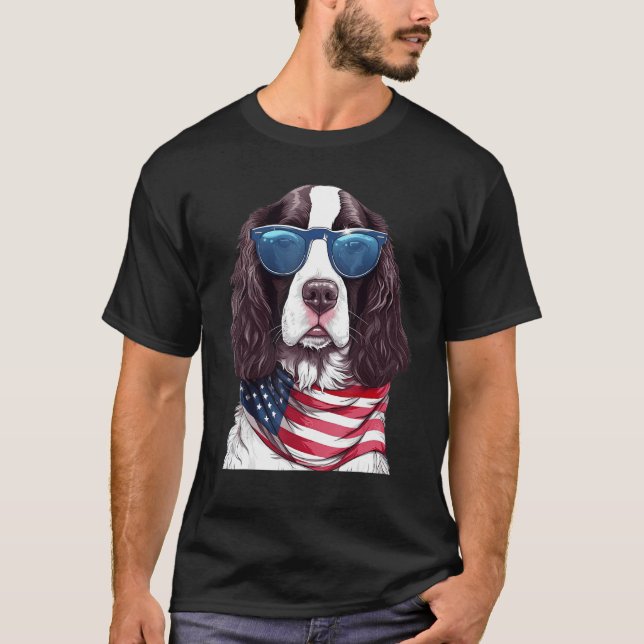 Camiseta English Springer Spaniel with USA Flag 4th of July (Anverso)