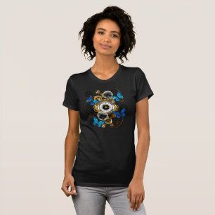 Camiseta Engranajes Steampunk y mariposas azules