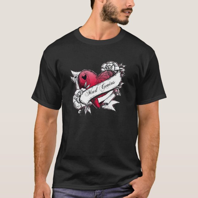 Camiseta enojada del corazón del tatuaje del genio (Anverso)