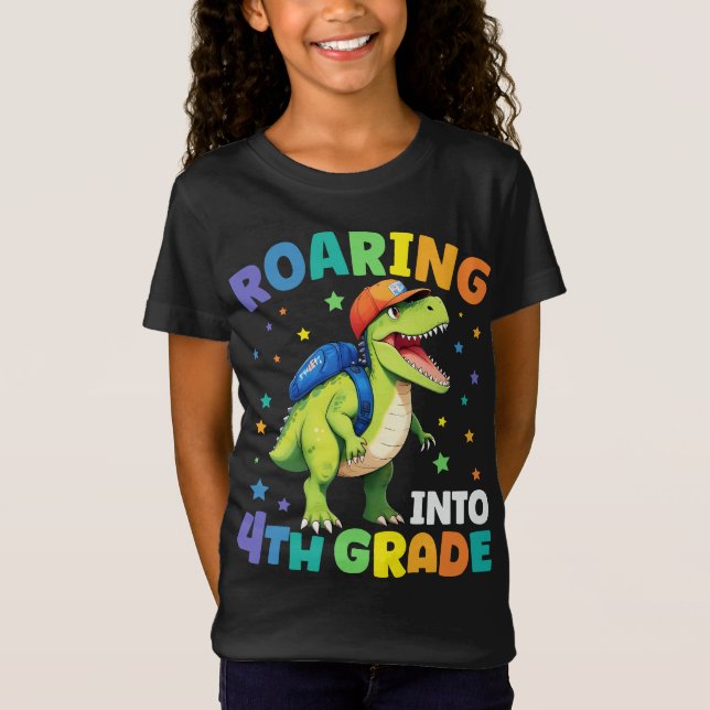 Camiseta Enorme Dinosaurio de 4º Grado para volver a la esc (Anverso)