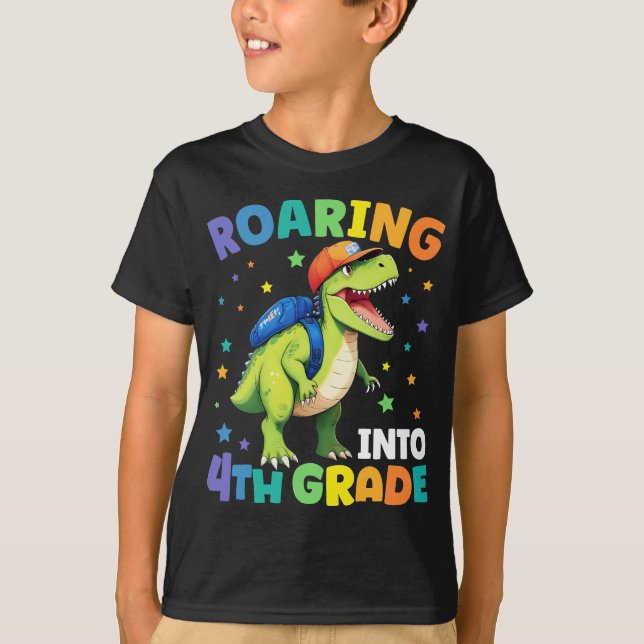 Camiseta Enorme Dinosaurio de 4º Grado para volver a la esc (Anverso)