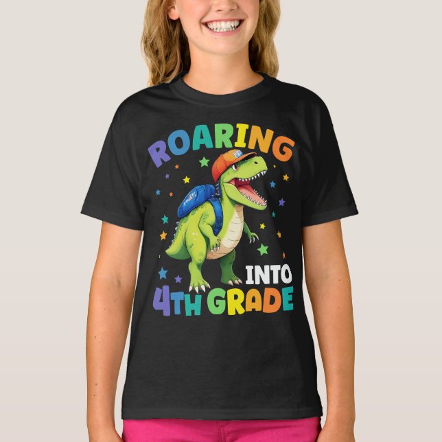 Camiseta Enorme Dinosaurio de 4º Grado para volver a la esc (Anverso)