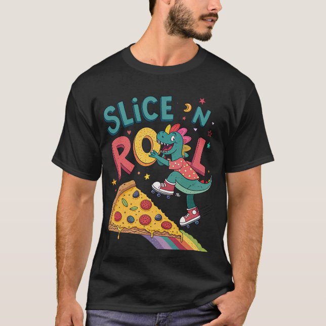 Camiseta enrollar pizza para dinasour (Anverso)