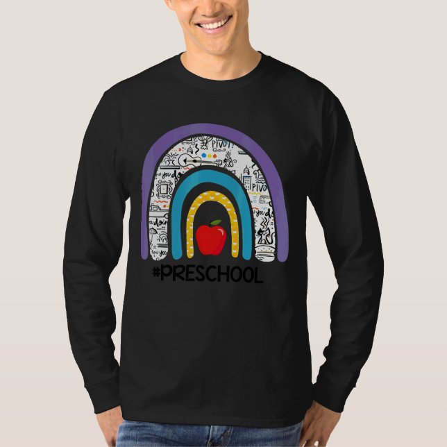 Camiseta Enseñanza preescolar Rainbow Apple de vuelta a la  (Anverso)