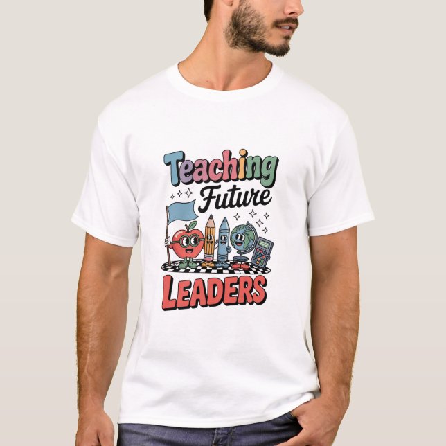 Camiseta Enseñanza Retro Líderes Futuros Profesor Groovy (Anverso)
