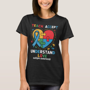 Camiseta Enseñar Aceptar Entender Amar Maestro Corazón Auti