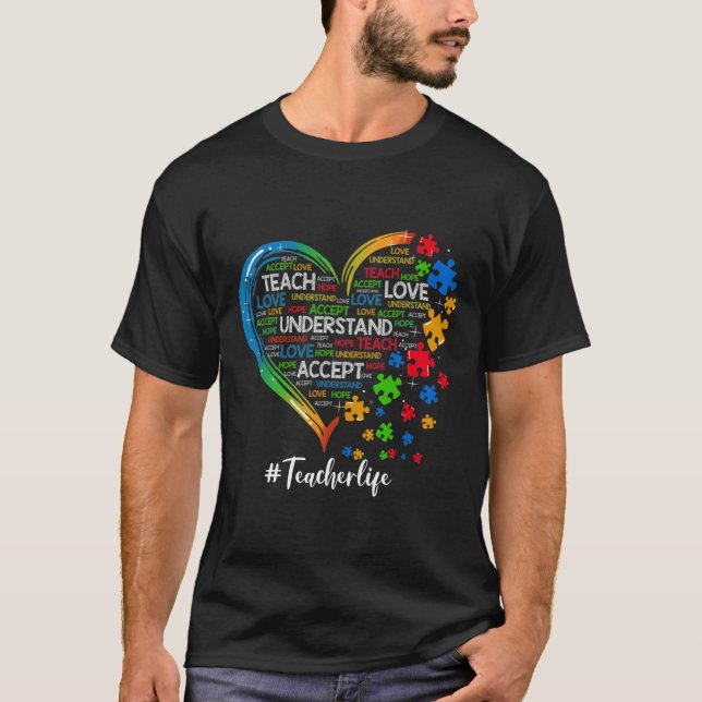Camiseta Enseñar aceptar entender amor profesor autismo de  (Anverso)