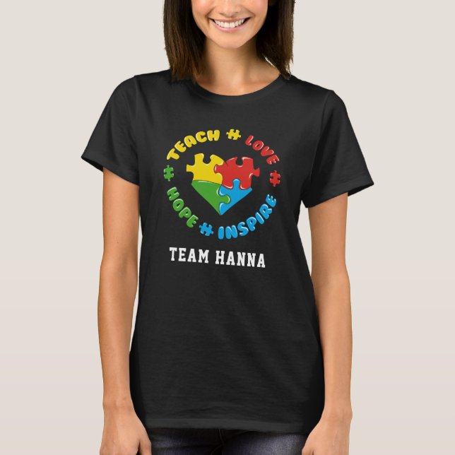 Camiseta Enseñar amor esperanza inspirar autismo Personaliz (Anverso)
