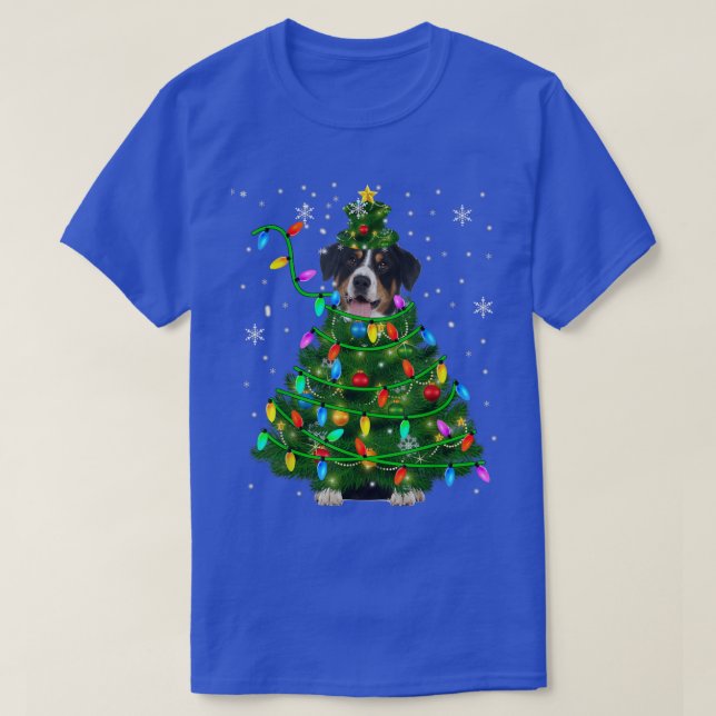 Camiseta Entlebucher Mountain Christmas Tree Xmas Lights Do (Diseño del anverso)